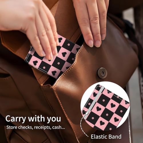 Checkbook Cover for Personal Checkbook, Cute Pu Leather Check Book for Women & Men, Slim Checkbook Holder with Pen Holder and Built-in Clear Plastic Divider, Plaid Heart - color: Plaid Heart