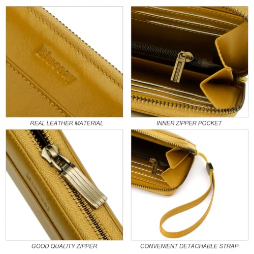 Real Leather Wristlet Wallet Women With RFID Blocking(yp yellow) - color: b2-Oiled leather yellow