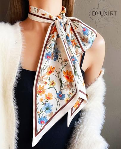 Head Scarf Purse Handle Neck Satin Hair Scarfs For Bag Lightweight Silky Long Thin Women's Fashion Scarves 59 * 5.9” - color: H11-blooming Flower(59*5.9inch)