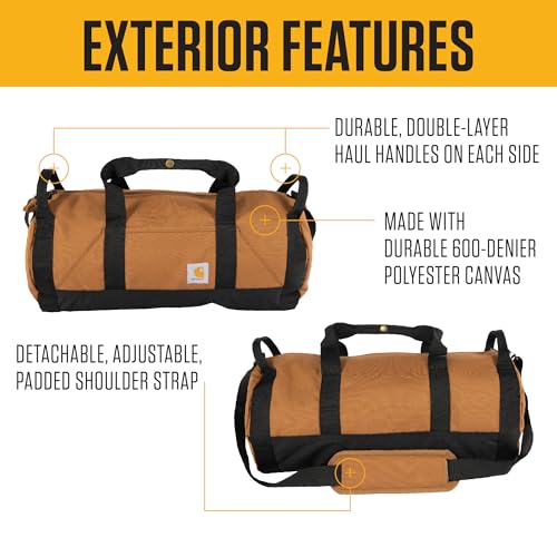Carhartt Classic Round Duffel with Utility Pouch, Heavy-Duty, Water-Resistant Packable Gear Bag for Jobsite, Gym, and Travel - color: Port, style: 25l