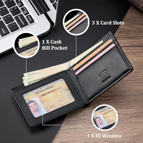 Gostwo RFID Blocking Bifold Wallet for Teen Boys & Men, Credit Card Holder - color: Black Dark