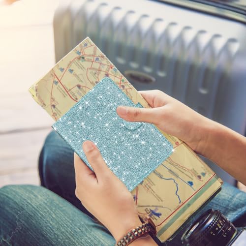 HOTCOOL Passport Holder Travel Essentials Airplane & Cruise Essentials Ship Leather Wallet Cover Case RFID Blocking Women & Men Vacation Travel Accessories Gifts Deals, Glitter - Blue - color: B Glitter Blue