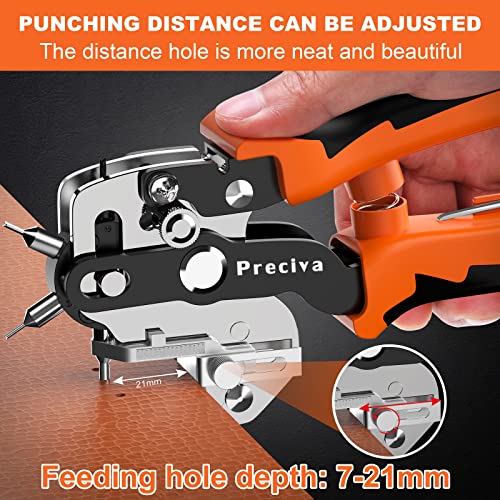 Preciva Hole Punch Plier, Revolving Punch Hole Tool with V-Shaped Cutting Edge Design, 6 Hole Sizes & 20cm Stainless Steel Ruler for Leatherr, Belts, Thin Iron Sheets, Paper Cards, Plastics & Fabrics - color: Orange