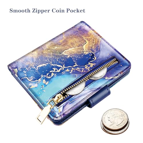 Small Wallets for Women Slim Minimalist Bifold Credit Card Holder | Compact, Zipper Coin Pocket, Mini Purse Ladies, RFID Blocking, PU Leather, Travel Card Case, Female Gifts, Blue Painting - color: Blue Painting
