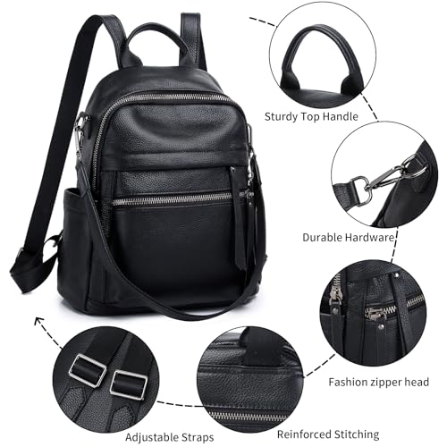 Genuine Leather Backpack Purse For Women Black - color: Black
