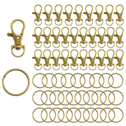 60PCS Swivel Snap Hooks with Key Rings,30PCS Keychain Clips and 30PCS Key Chain Ring for Keychain,Key,Jewelry Making,Art Crafts,Bronze,1.34inch/34mm - color: Bronze-L, size: 1.34"