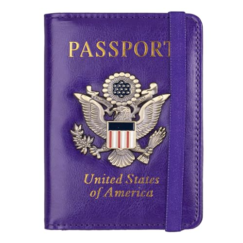 TOURSUIT RFID Blocking Passport Holder, Leather Travel Wallet, Purple - color: Purple