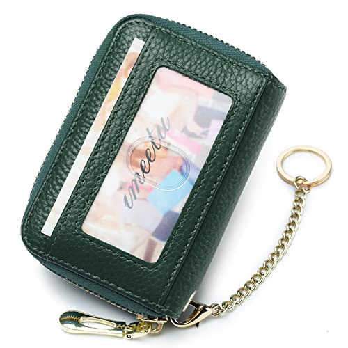 imeetu RFID Credit Card Holder, Small Card Wallet Women, Leather Card Case | Genuine Leather Women's Card & id Cases, Change Coin Purse with Zipper Keychain id Window, 20 Colors & 3 Styles, Daily, Gifts - color: Pro - Green, size: Pro