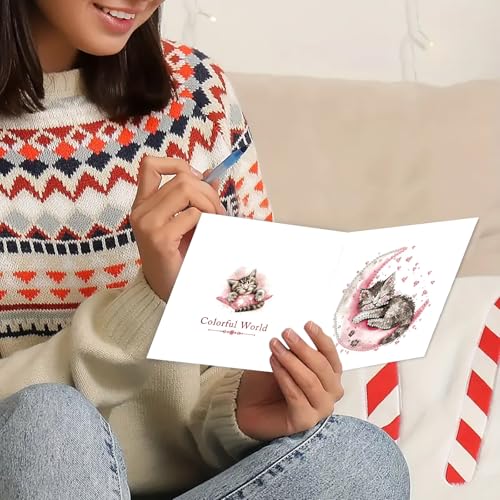 DDGYP 6 Pack Diamond Painting Greeting Cards,Craft Cards for Cat Lovers - color: cat