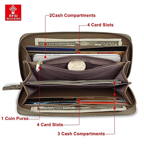 FT FUNTOR Wristlet Wallets for Women, Ladies PU Vegan Leather Clutch Wallet Zip around Phone Purse Card Holder Organizer - color: O-Aloe Green