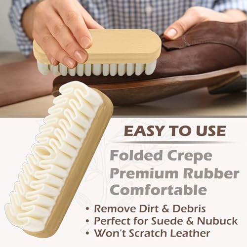 Horsehair Brush & Suede Shoe Brush,Soft Bristles Shoe Cleaning Brush for Polishing Leather, Portable Horse Hair Shine Brush for Boots Handbags Coats Sofa Furniture(2 PCS)