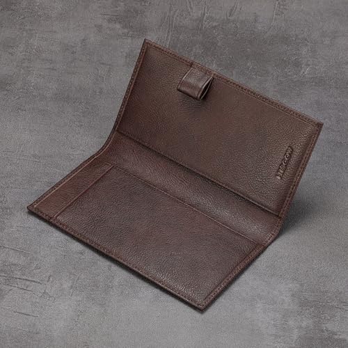 HISCOW Leather Checkbook Cover for Duplicate Checks with Pen Holder - color: Coffee Vegetable-Tanned Leather