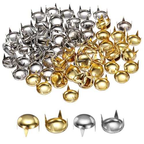HARFINGTON 80pcs Round Dome Rivets 10mm Copper 4 Claw Rivet Metal Spike Studs Spots Punk Rock for Leather Craft Clothes Belt Bag Shoes Bracelet Accessories, Silver/Gold - color: Silver/Gold, size: 10mm