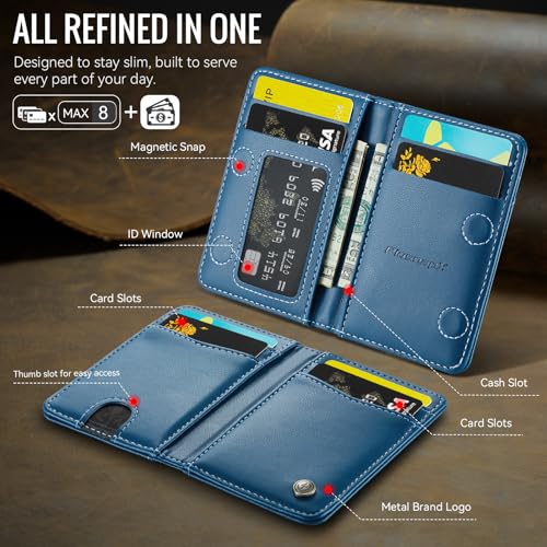Slim Wallet for Men RFID Blocking Card Holder Bifold Front Pocket Mini Wallet with 8 Card Slots and 2 Cash Pockets, Minimalist PU Leather Small Travel Purse Compact Gift for Him, Dark Blue - color: Dark Blue