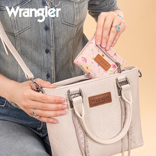 Montana West X Wrangler Small Wallets for Women Ladies Girls RFID Minimalist Card Holder Billfold Thin Cash Wallet with Zipper Coin Pocket WG216-W065LPK - color: Fantasy of Flower Dreams