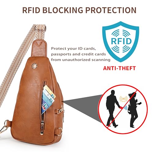BIAVOI Crossbody Purses Bags for Women Travel, Anti Theft RFID Blocking Sling Chest Bag, Small Vegan Leather Purse for Casual - color: Brown