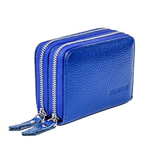 KALMORE Wallets for Women Genuine Leather Double Zipper RFID Blocking Purse with Coin Pocket - color: Blue