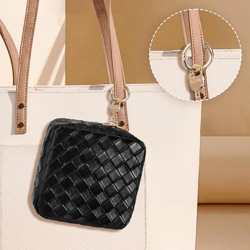 5.5" Small Makeup Bag for Purse, PU Leather Mini Cosmetics Bag with Ring Buckle, Portable Small Travel Makeup Pouch for Women, Birthday/Wedding/Christmas Gifts (Large Plaid, Pink) - color: Large Plaid Pink-5.5 inch