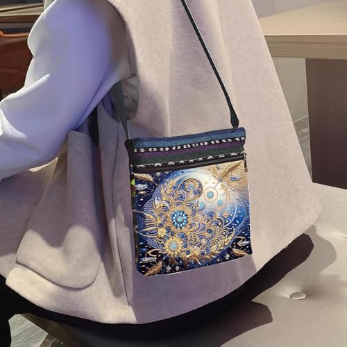 5D Diamond Painting Shoulder Bag, DIY Diamond Art Kits for Adults with Adjustable Strap & Zipper, Artistic Handbag for Women, Perfect for Shopping & Daily Use - color: Blue