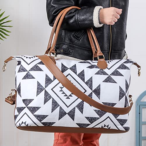 Weekender Bag Duffle Bag For Women Large Travel Tote Bag Overnight Weekend Bags With Shoulder Strap Cow Leopard Atzec… - color: Geometry-a