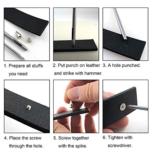 YORANYO 270 Sets Mixed Shape Spikes and Studs Silver Color Screw Back Bullet Cone Studs and Spikes Rivet Kit with Install Tools for Leather Craft Clothing Shoes Belts Bags Dog Collars DIY Rivets - color: Silver