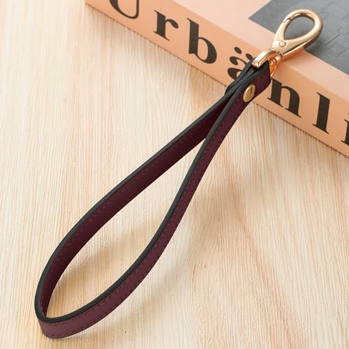 Genuine Leather Wristlet Strap - Universal Hand Lanyard Replacement - color: Gold - Wine Red