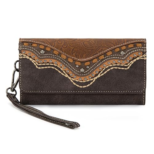 Montana West Wristlet Wallets for Women Western Trifold Wallet Purse with Card Holder MW1340-W002CF - color: Embossed-Coffee