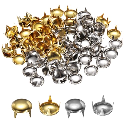 HARFINGTON 80pcs Round Dome Rivets 9mm Copper 4 Claw Rivet Metal Spike Studs Spots Punk Rock for Leather Craft Clothes Belt Bag Shoes Bracelet Accessories, Silver/Gold - color: Silver/Gold, size: 9mm