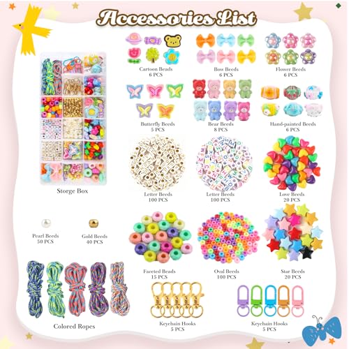 Ecoofor 487 PCS Beaded Keychain Making Kit, Acrylic Letter Beads with Heart, Star & Flower Charms for DIY Jewelry, Bag Accessories & Crafts for Women - color: Gold-487Pcs Kit