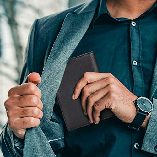 Polare Leather Passport Holder RFID Blocking Travel Bifold Wallet - color: Black
