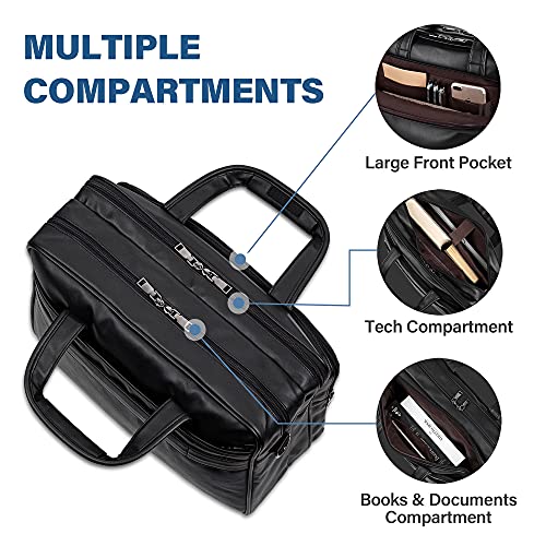 seyfocnia Leather Laptop Bag, Men's 15.6 Inche 17.3 Inche Messenger Briefcase Business Satchel Computer Handbag Shoulder Bag - color: [G]black, size: 17.3 inch