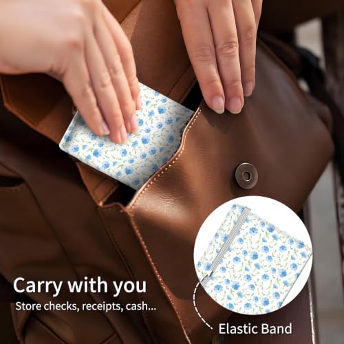 Checkbook Cover for Personal Checkbook, Cute Pu Leather Check Book for Women & Men, Slim Checkbook Holder with Pen Holder and Built-in Clear Plastic Divider, Tiny Blue Floral - color: Tiny Blue Floral