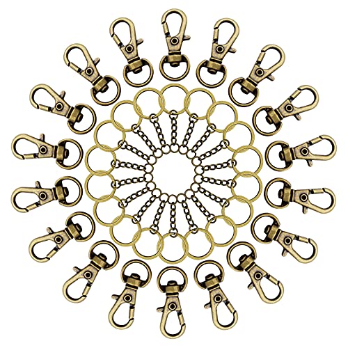 150Pcs Swivel Snap Hook Set,Swivel Clasps Lanyard Snap Keychain Hooks Lobster Clasp Split Key Rings with Chain and Jump Rings Bulk for Keychain Lanyard,Jewelry,DIY Crafts Supplies - color: Antique Bronze