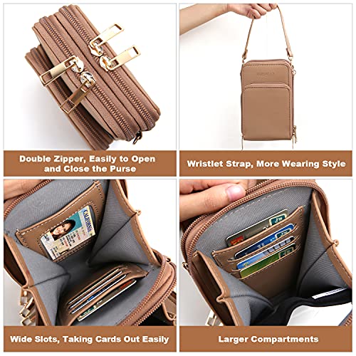 Crossbody Cellphone Purse Women Touch Screen Bag RFID Blocking Wallet Handbag Shoulder Strap - color: Tan-small, size: Small