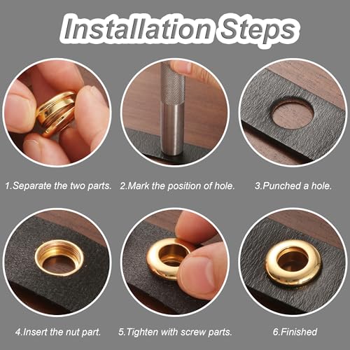 4 Sets Brass Grommets Kit Eyelets and Grommets 11mm Inside Hole Size with 16mm Leather Hole Punch Tool Handbag Purse Hardware Screw Grommets for Repair and Making Leather Crafts (Silver) - color: Silver