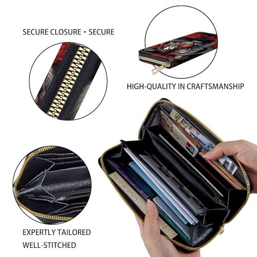 Women's RFID Blocking Zip Around Wallet with Detachable Wrist Strap – Large Capacity Leather Clutch Purse for Travel & Daily Use,Tiger Rose Flowers - color: Tiger Rose Flowers, size: Wallet-A
