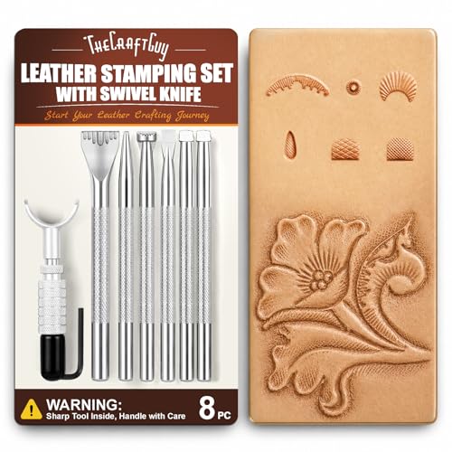 TheCraftGuy Leather Stamping Tools with Swivel Knife, 8 Pack, for DIYers