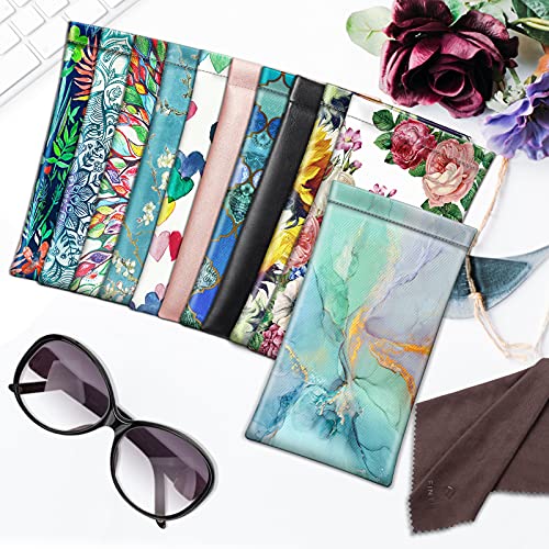 FINTIE Soft Eyeglasses Case with Cleaning Cloth, Squeeze Top Glasses Pouch | Sunglasses Eyewear Bag, Vegan Leather, For Reading /Prescription Glasses Storage, For Women Daily Carry - color: Emerald Marble