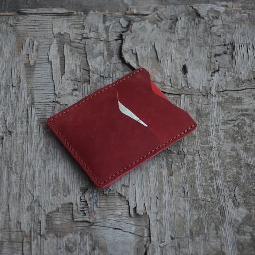 Front Pocket Card Case Slim Wallet Card Holder for Men & Women Minimalist Leather Wallet Card Holder Distressed Gifts - color: Red