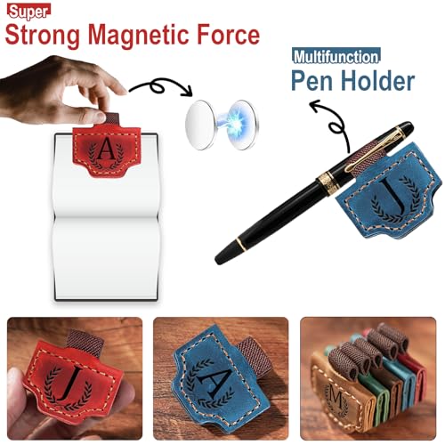 Personalized Leather Magnetic Bookmark with Pen Holder, Bookmark 26 Letters Name Initial Bookmarks for Readers, Book Lover Gifts for Women Men Notebook Accessories (Purple, O) - color: Purple, size: O