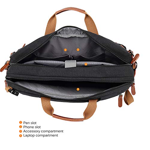 CoolBELL Convertible Backpack Messenger Shoulder bag Laptop Case Handbag Business Briefcase Multi-functional Travel Rucksack Fits 17.3 Inch Laptop For Men/Women (Canvas Black) - color: Canvas Black, size: 17.3 Inches