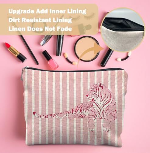 Pink Tiger Makeup Bag for Women,Gifts for Tiger Lovers - Cosmetic Bags,Small Trendy Aethetic Animal Lovers Gift Zipper Makeup Bag Pouches for Purse - color: Pink Tiger
