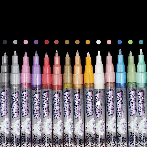 PINTAR | 14 PACK | Metallic Acrylic Paint Markers Extra Fine Point | Leather, Shoes, Rock Painting, Wood, Glass | Metallic Paint Pens | Pack of 14, 0.7mm - style: Metallic (Pack of 14)