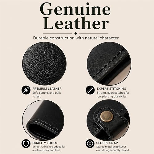 Genuine Black Leather Checkbook Cover - Handmade Check Holder with Divider & ID Window, Slim Organizer Wallet for Business, Travel & Everyday Use 3.5 x 7 - color: Black Leather Checkbook Cover
