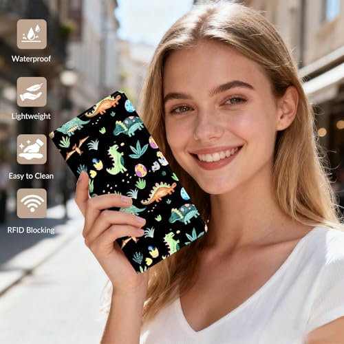 Anikathy Womens Wallet, Rfid Wallets for Women,Slim Thin Credit Card Holder Organizer Purse,PU Leather Cute Long Bifold Clutch Cash Wallet with Zipper Coin Pocket,Ladies Gift,Dinosaur X - color: Dinosaur X