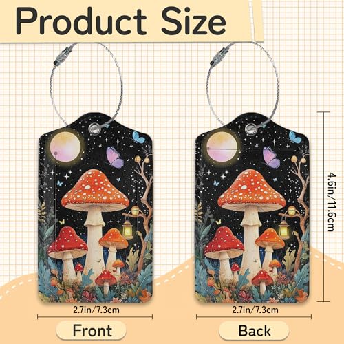 3 PCS Mushroom Luggage Tags,Colorful Butterfly Moon Star Suitcase Tags Privacy Cover ID Label with Stainless Steel Loop and Address Card for Travel Bag Suitcase - color: Mushroom Colorful Butterfly Moon Star