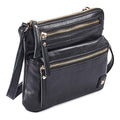 Small Leather Crossbody Bag for Women Adjustable Sling Purse Multi Pocket | Genuine Top Grain Leather, 4 Zip Pockets, Cross Over for Travel, Gift for Women, Phone Pocket - color: Black Nappa
