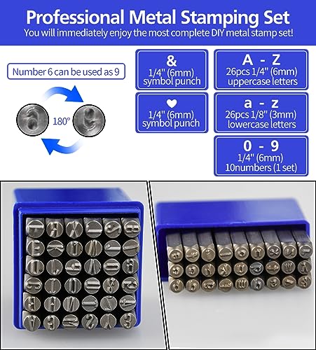 Metal Stamping Kit, Complete Jewelry Making Stamping Tools with 6mm Font Uppercase, Number Punches & 3mm Lowercase Letter, Metal Stamping Jig, Hammer and Steel Bench Block | with 6mm Font Uppercase, Number Punches & 3mm Lowercase Letter, Jig, Hammer and B