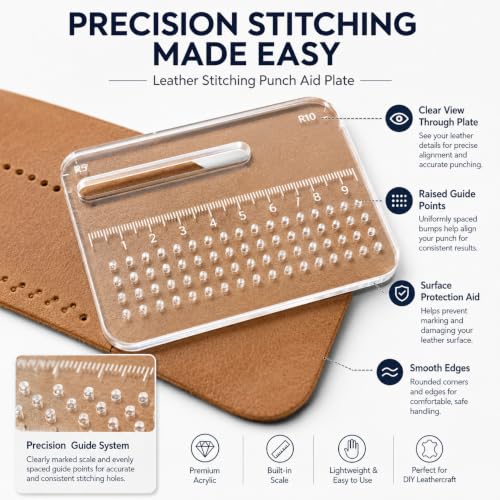 Leather Stitching Punch Aid Plate Leather Working Tools, Leather Craft Punching Tools, Stitching Aid Plate for Surface Protection, Leatherworking Perforation Accessories