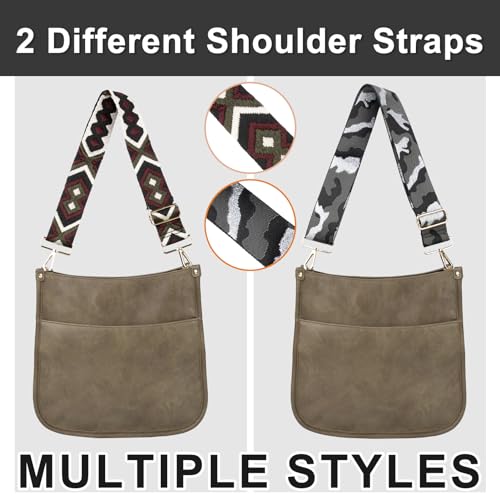 Crossbody Bag for Women Wide Guitar Strap Multi-Pocket Hobo Bag - color: Forest Green